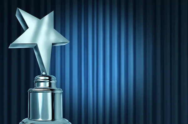 Silver Star Award On Blue Curtains — Stock Photo, Image