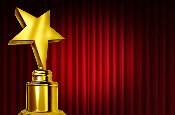 Star Award On Red Curtains — Stock Photo, Image