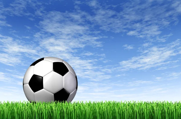 Soccer Ball and grass Field background — Stock Photo, Image