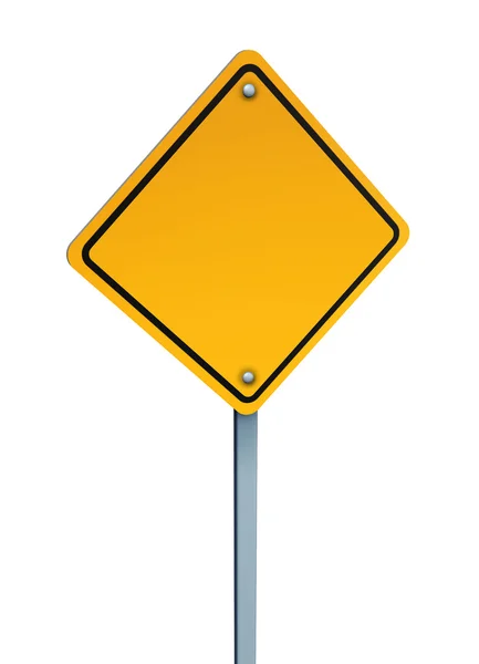Sinal de aviso amarelo em branco — Fotografia de Stock