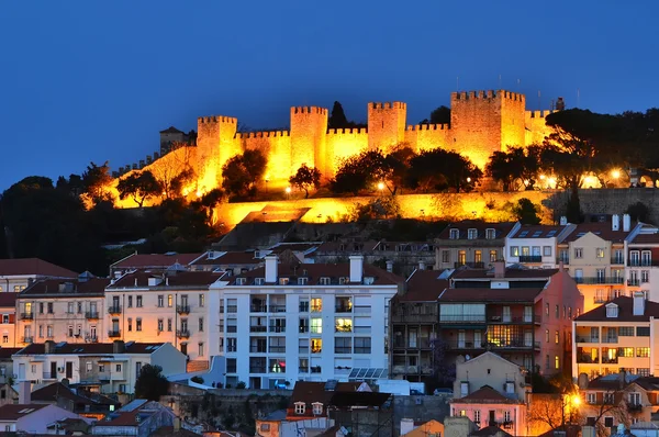 Castello di Sao Jorge, Vista notturna di Lisbona — Foto Stock