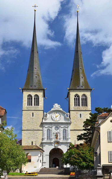 Hofkirche cathedral in Luzern, Swizterland, the Church of St. Le — Stock Photo, Image