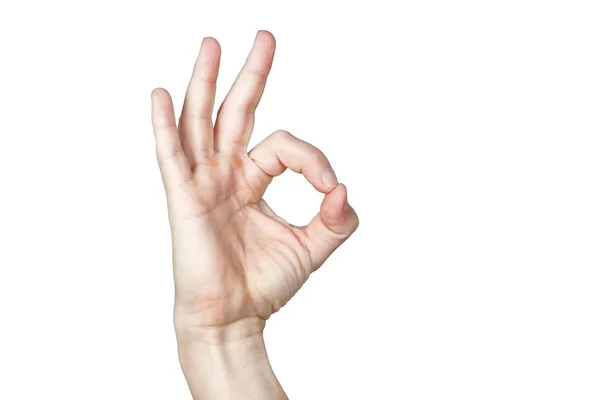 The hand shows ok. On a white background. — Stock Photo, Image