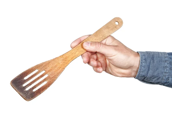 Cocinero de cuchara de absenta en su mano. sobre un fondo blanco. —  Fotos de Stock