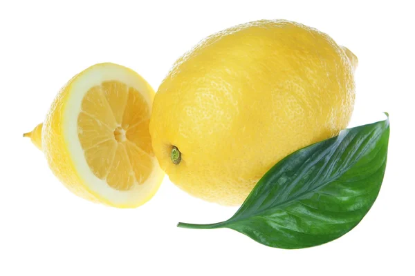 Limão corta uma folha sobre um fundo branco. — Fotografia de Stock