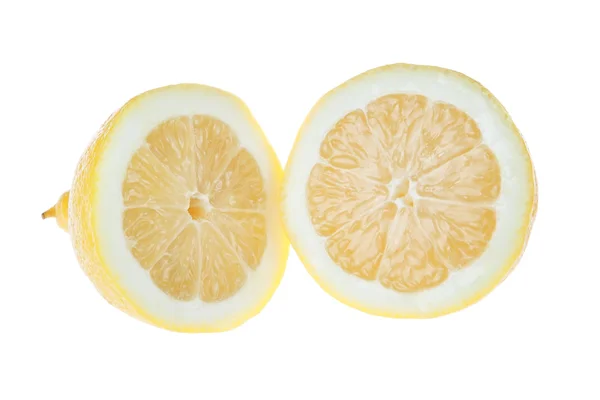 Zitrone schneiden nach Geschlecht auf weißem Hintergrund. — Stockfoto