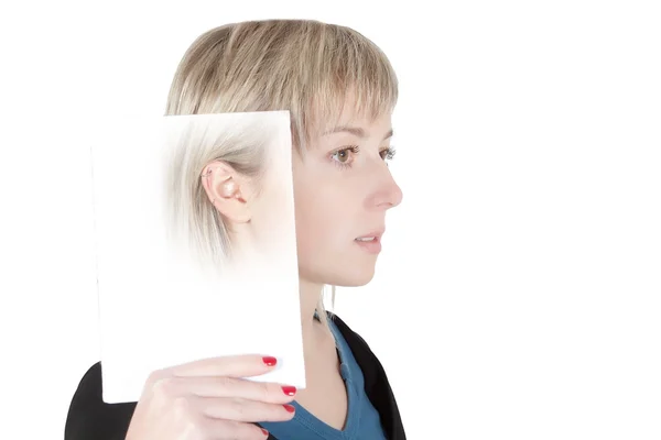 Girl with piercings listening. — Stock Photo, Image