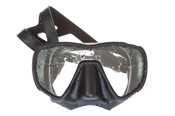 Una maschera nera per le immersioni subacquee. su uno sfondo bianco. — Foto Stock