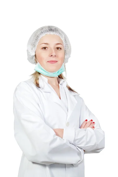 Bella infermiera in un camice bianco. — Foto Stock