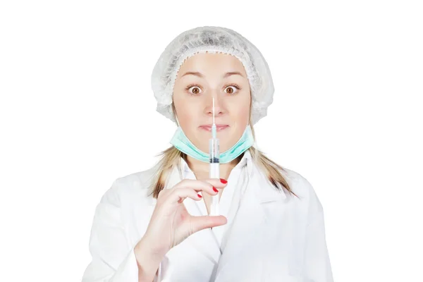 Flicka sjuksköterska med injektion — Stockfoto