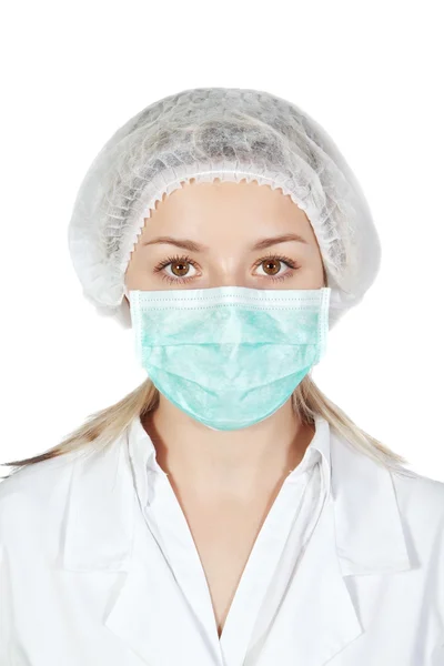 stock image Beautiful nurse in a white coat.