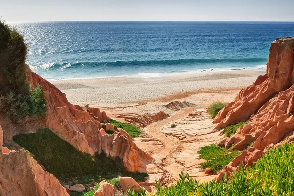 Der felsige Strand an der Küste von portugal. — Stockfoto