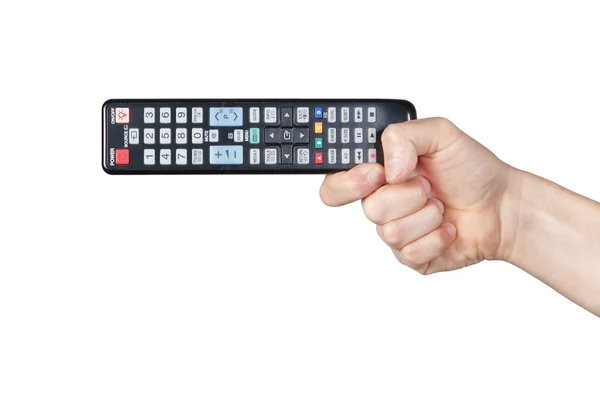 Dálkové ovladače TV v jejich rukou. — Stock fotografie