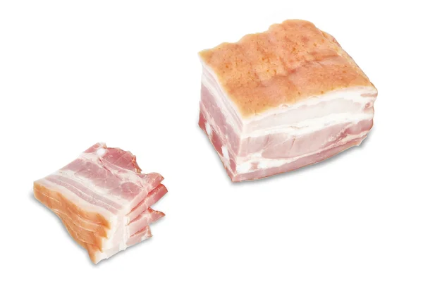 Cut a piece of ham slices. On a white background. — Stock Photo, Image