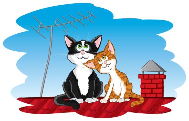 Cats on the roof clipart