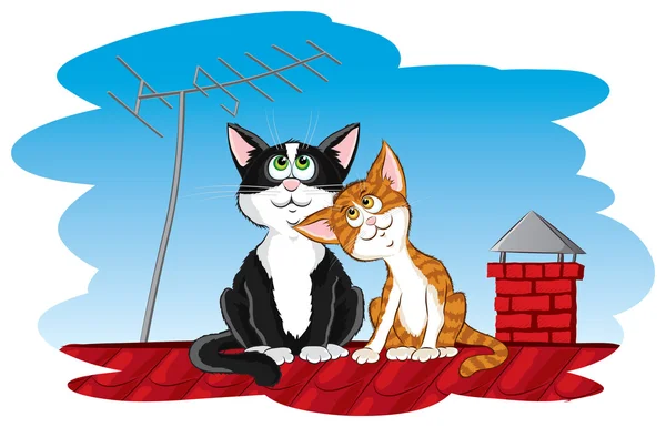 Katzen auf dem Dach — Stockvektor