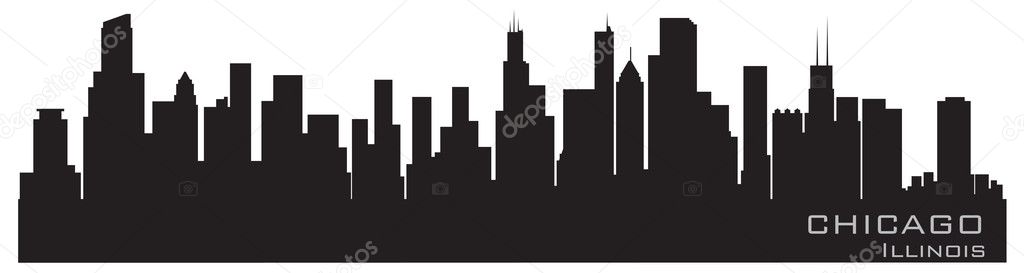 Chicago, Illinois skyline. Detailed vector silhouette