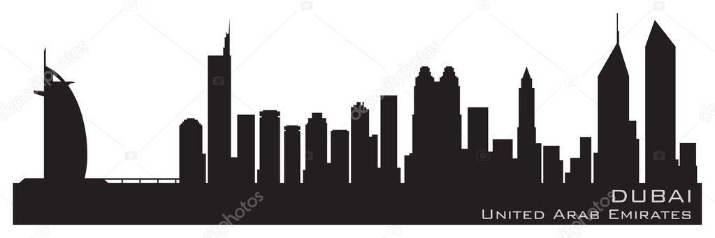 Dubai, Emirates skyline. Detailed vector silhouette