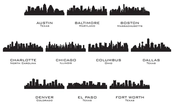 Silhouette delle città degli Stati Uniti _ 1 — Vettoriale Stock
