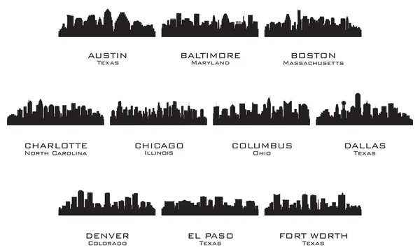 Az Usa cities_1 sziluettek Stock Illusztrációk