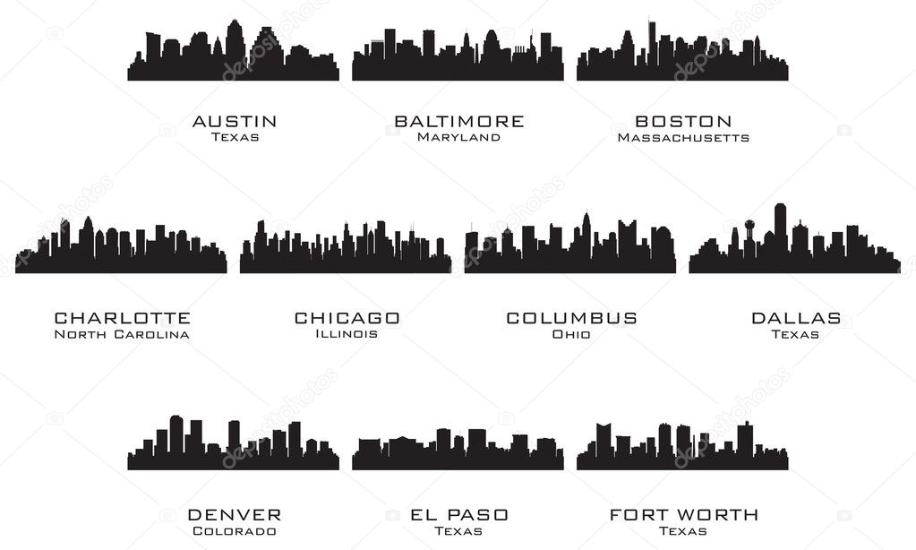 Silhouettes of the USA cities_1