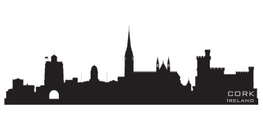 Cork, Ireland skyline. Detailed vector silhouette clipart