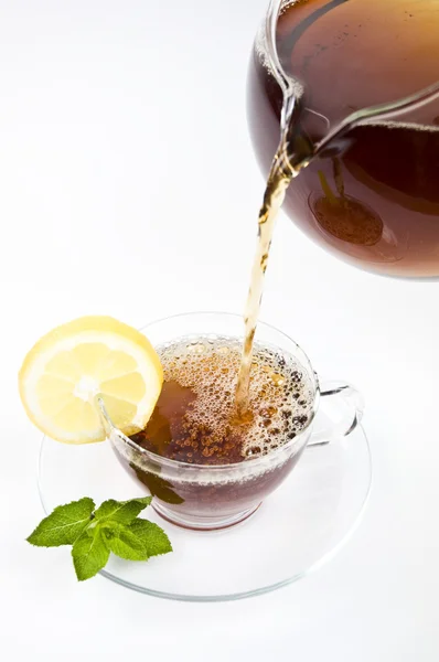 Tea with lemon and leaf mint — Stock Photo, Image