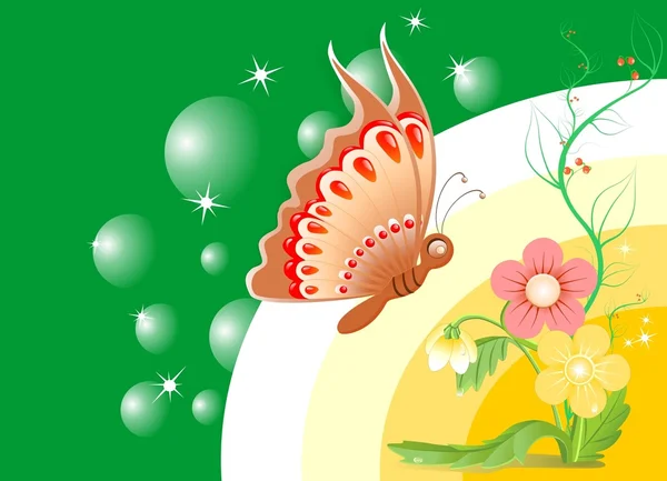 Çiçekli ve kelebekli yaz arkaplanı — Stok Vektör