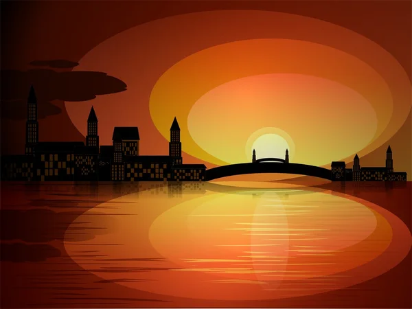 stock vector The city at sunset