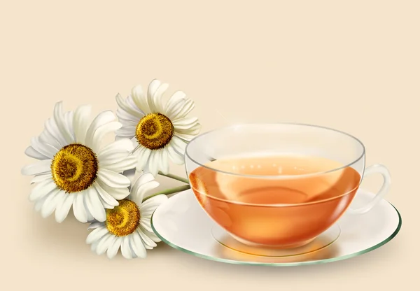 Eine Tasse Tee und Gänseblümchen — Stockfoto