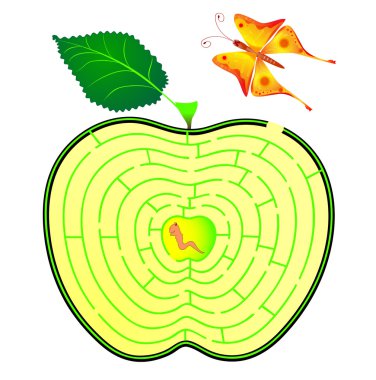 Apple maze. caterpillar and butterfly clipart