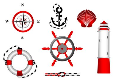 Nautical and adventure icons set for design clipart