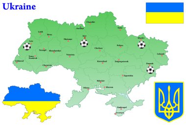 Ukraine map. Vector. Flag, Coat of arms. clipart