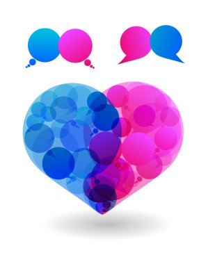 Couple of lovers talk love in heart speech bubbles. dialogue clipart