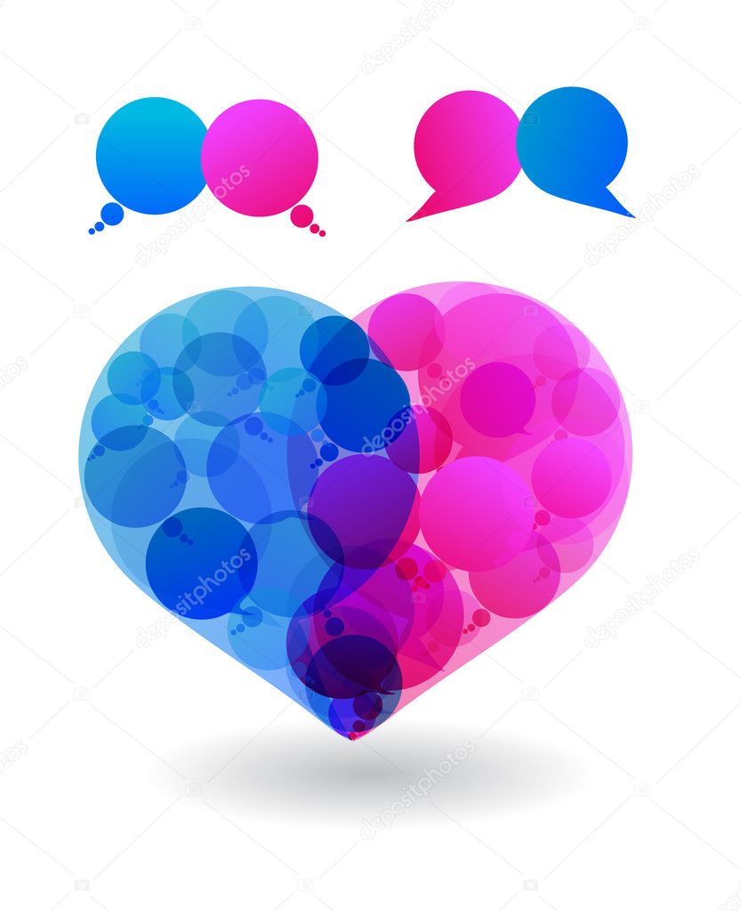 Couple of lovers talk love in heart speech bubbles. dialogue
