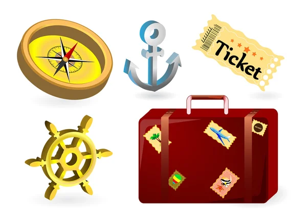 stock vector Set icons nautical, adventure, cruise ship