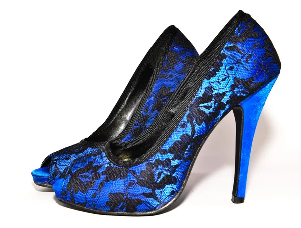 Hermosos zapatos de mujer azul con tacones altos — Foto de Stock