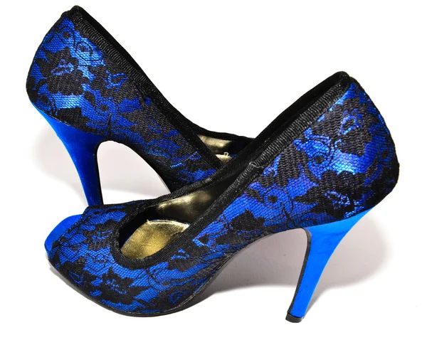 Hermosos zapatos de mujer azul con tacones altos —  Fotos de Stock