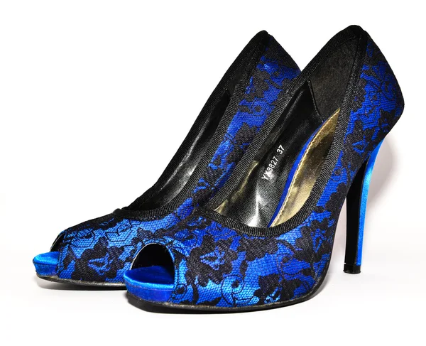 Beautiful blue woman shoes with high heels Stock Image
