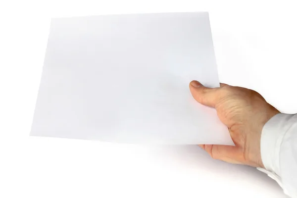 Рука, що показує білий папір — стокове фото