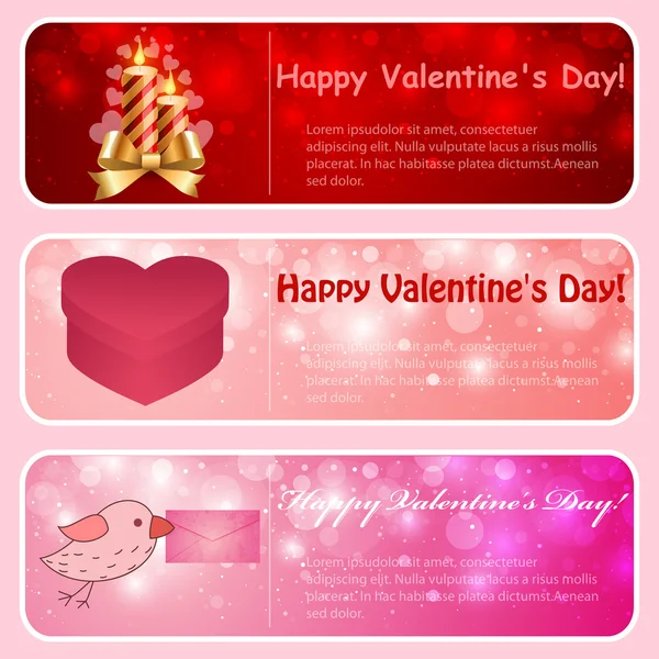Bannières horizontales Saint-Valentin. Rose, rouge . — Image vectorielle