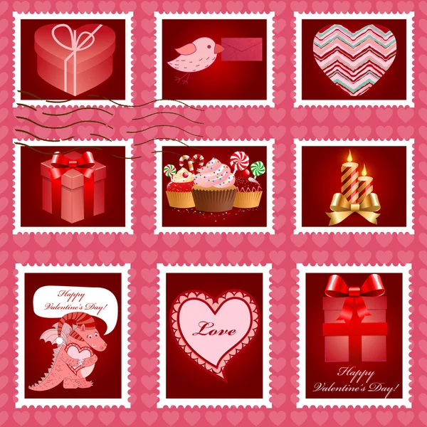 День Святого Валентина рожевий поштові набір. — стоковий вектор