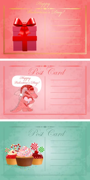 Vintage valentine's day cute postcards. — Stock Vector