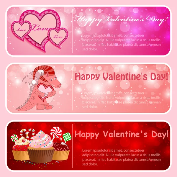 Valentine horizontal banners. Pink, red. — Stock Vector