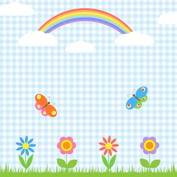 Květiny, motýli a rainbow — Stockový vektor