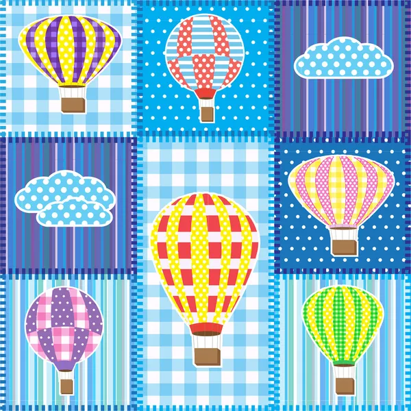 Sıcak hava balonu ile patchwork — Stok Vektör