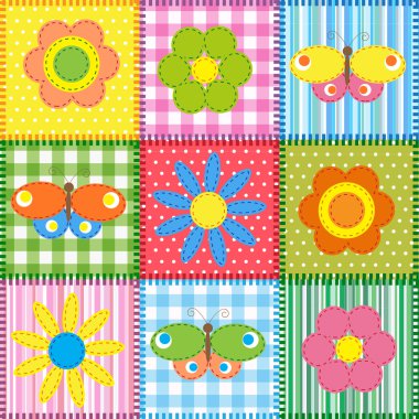 Patchwork with butterflies and flowers