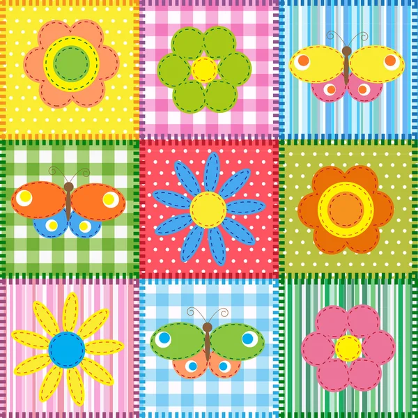 Patchwork with butterflies and flowers — Stockvector