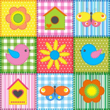 Patchwork with birdhouse clipart