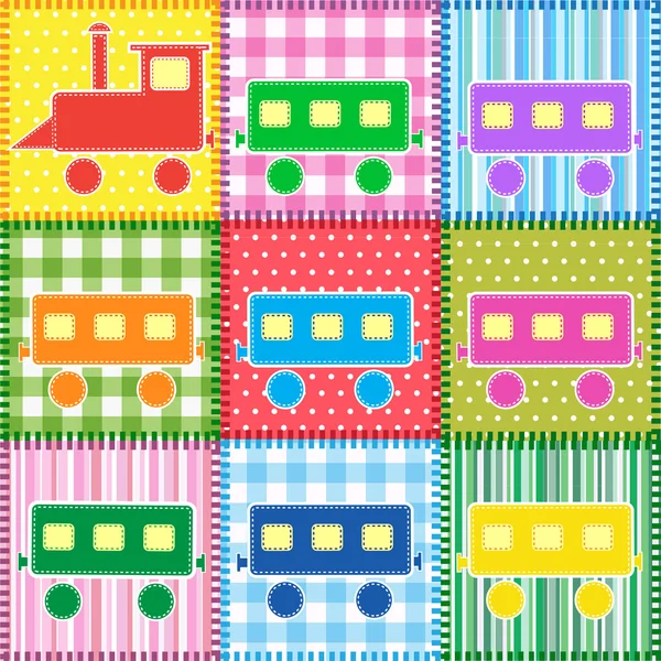 Patchwork con tren de colores — Vector de stock